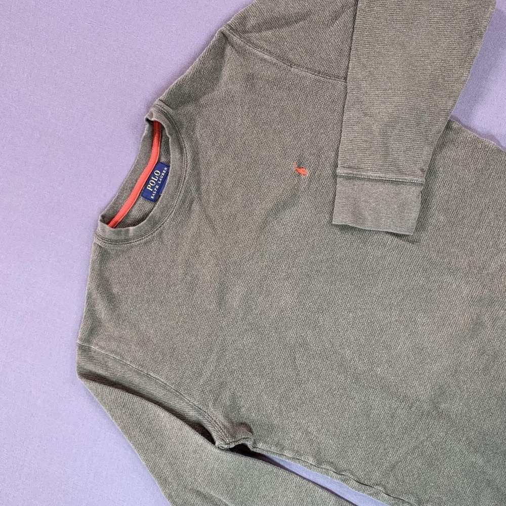 Polo Ralph Lauren Shirt Men MD Brown Thermal Waffle Knit Long Sleeve Orange Pony